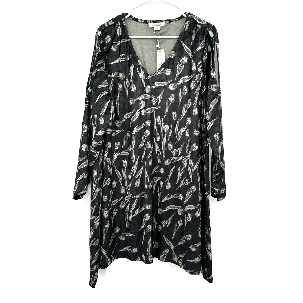 Simply Noelle Size L XL Dress Gray Tulip Crushed Velvet Long Sleeve V Neck NWT